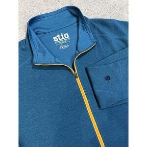 Stio Men's 2XL Teal Blue Polartec Half Zip Pullover Wool Blend Zip Pinecone Logo